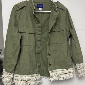 Simply Styled Olive with Cream Fringe Utility Jacket